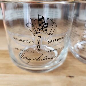 Vintage Indianapolis Motor Speedway gold rimmed whiskey tumblers set of 2